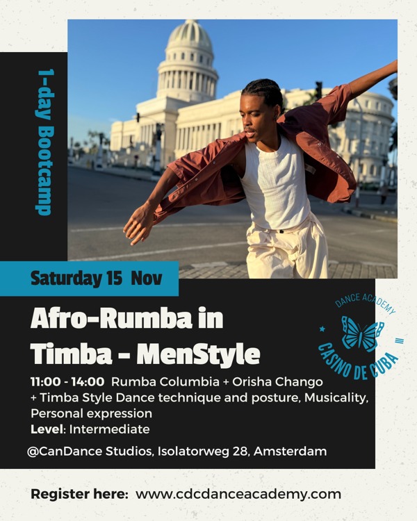 Afro-Rumba in Timba Bootcamp – MenStyle, CDC Dance Academy te Amsterdam Afro-Rumba in Timba Bootcamp – MenStyle: CDC Dance Academy te Amsterdam