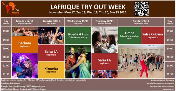 Gratis Salsa, Kizomba en Bachata proeflessen, LAfrique Dance Company te Wageningen Gratis Salsa, Kizomba en Bachata proeflessen: LAfrique Dance Company te Wageningen