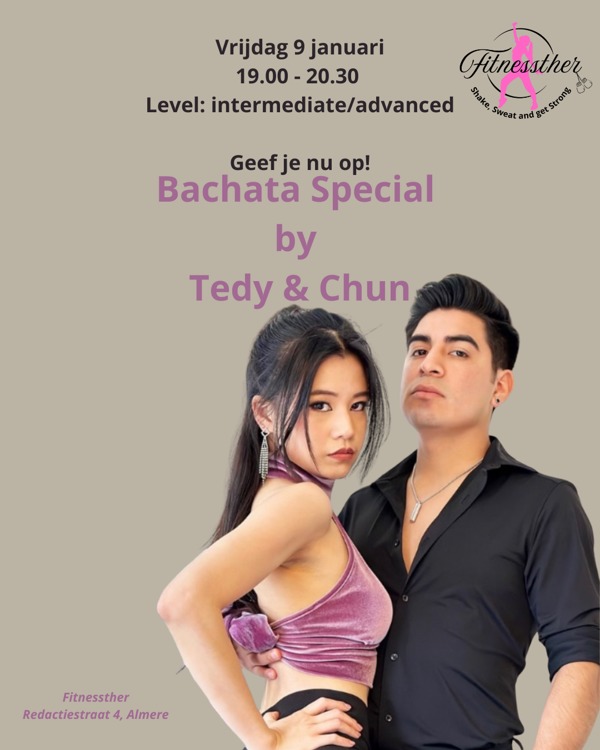 Bachata Special met Tedy & Chun (intermediate/advanced) & vrijdansen, Fitnessther te Almere Bachata Special met Tedy & Chun (intermediate/advanced) & vrijdansen: Fitnessther te Almere