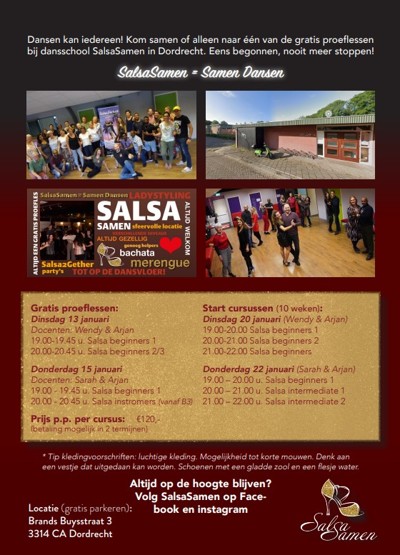 Gratis proefles Salsa voor beginners en hogere niveau: SalsaSamen te Dordrecht