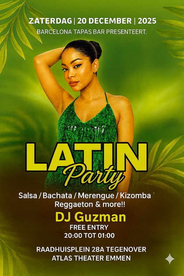 Barcelona tapas Bar Presenteert Latin Party, DJ Guzman te Emmen Barcelona tapas Bar Presenteert Latin Party: DJ Guzman te Emmen