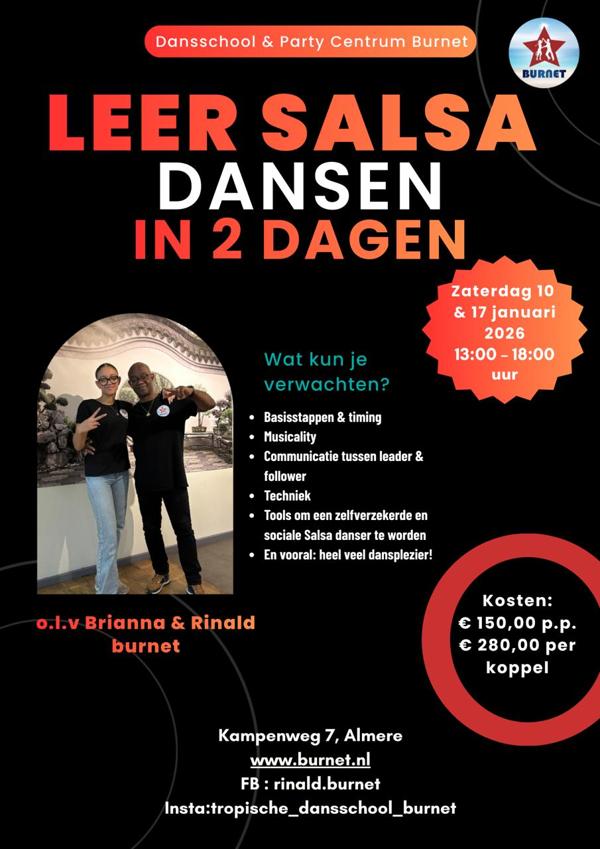 Leer Salsa in 2 dagen, Tropische Dansschool en Party Centrum Burnet te Almere Leer Salsa in 2 dagen: Tropische Dansschool en Party Centrum Burnet te Almere