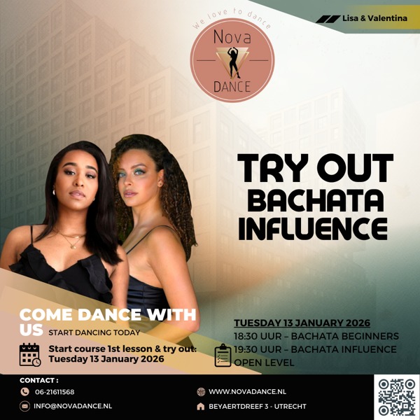 Proefles & 1e les: Bachata Basics & Bachata Influence, Nova Dance Utrecht te Utrecht Proefles & 1e les: Bachata Basics & Bachata Influence: Nova Dance Utrecht te Utrecht