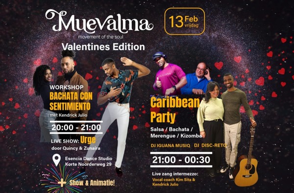 Muevalma *Valentijn*, Workshop Bachata, 2 Dj's *, Esencia Dance Studio te Hilversum Muevalma *Valentijn*, Workshop Bachata, 2 Dj's *: Esencia Dance Studio te Hilversum