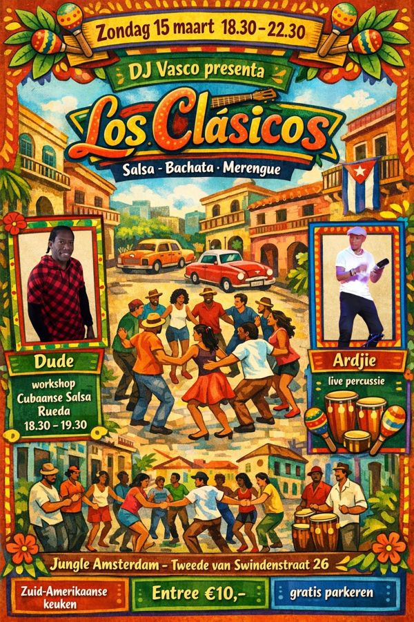 Los Clásicos -Workshop Salsa Rueda van Dude & Live percussie, Los Clásicos te Amsterdam Los Clásicos -Workshop Salsa Rueda van Dude & Live percussie: Los Clásicos te Amsterdam