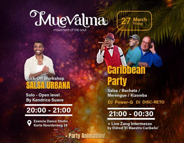 MUEVALMA Carib Party, workshop Urbana, 2 dj's, Esencia Dance Studio te Hilversum MUEVALMA Carib Party, workshop Urbana, 2 dj's: Esencia Dance Studio te Hilversum
