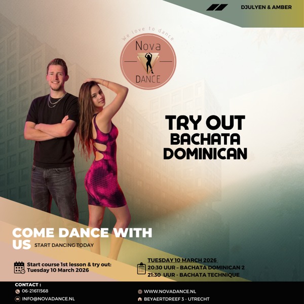Proefles & 1e les: Bachata Dominican & Bachata Techniek, Nova Dance Utrecht te Utrecht Proefles & 1e les: Bachata Dominican & Bachata Techniek: Nova Dance Utrecht te Utrecht