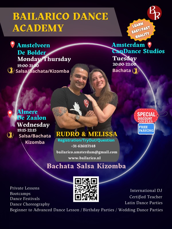 Monday Salsa/Bachata/Kizomba Try-Out (Amstelveen), Bailarico Dance Academy te Amstelveen Monday Salsa/Bachata/Kizomba Try-Out (Amstelveen): Bailarico Dance Academy te Amstelveen