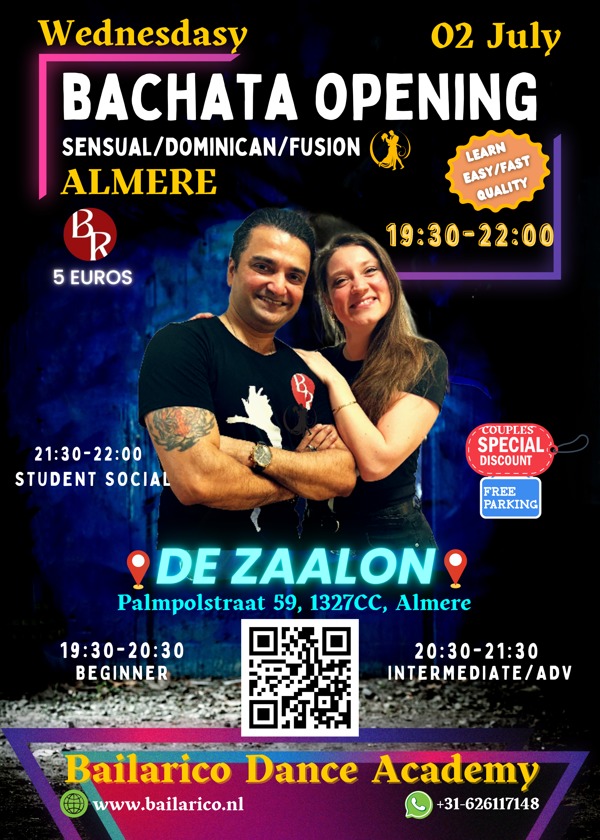 Wednesday Salsa/Bachata/Kizomba Try-Out, Bailarico Dance Academy te Almere Wednesday Salsa/Bachata/Kizomba Try-Out: Bailarico Dance Academy te Almere