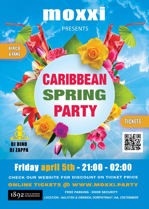 Caribbean Spring Party vrijdag 5 april: Moxxi Party te Zoetermeer