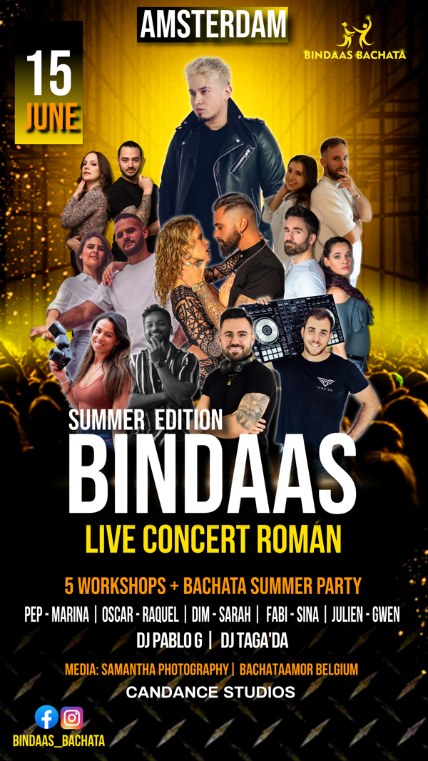 BINDAAS Bachata Summer edition ( 5 workshops + ROMÁN Concert + Bachata Party ): Bindaas Bachata te Amsterdam