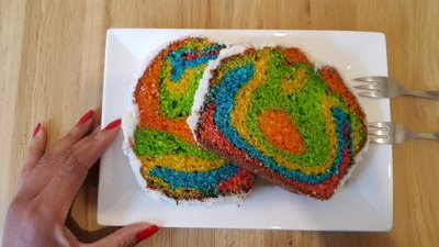 Regenboog Kokos Cake.